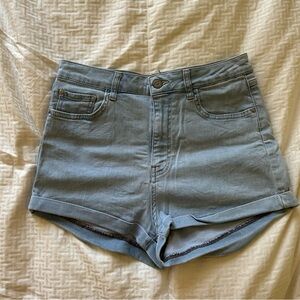 Pull&Bear Light Blue High-Rise Cuffed Denim Shorts